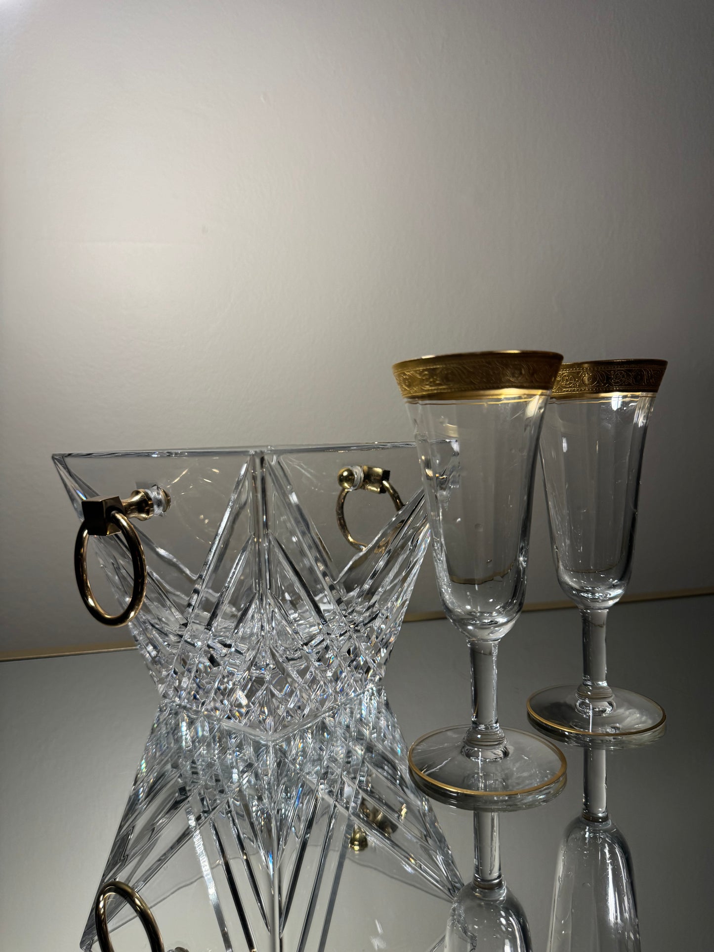 clear glasses w/ gold trim