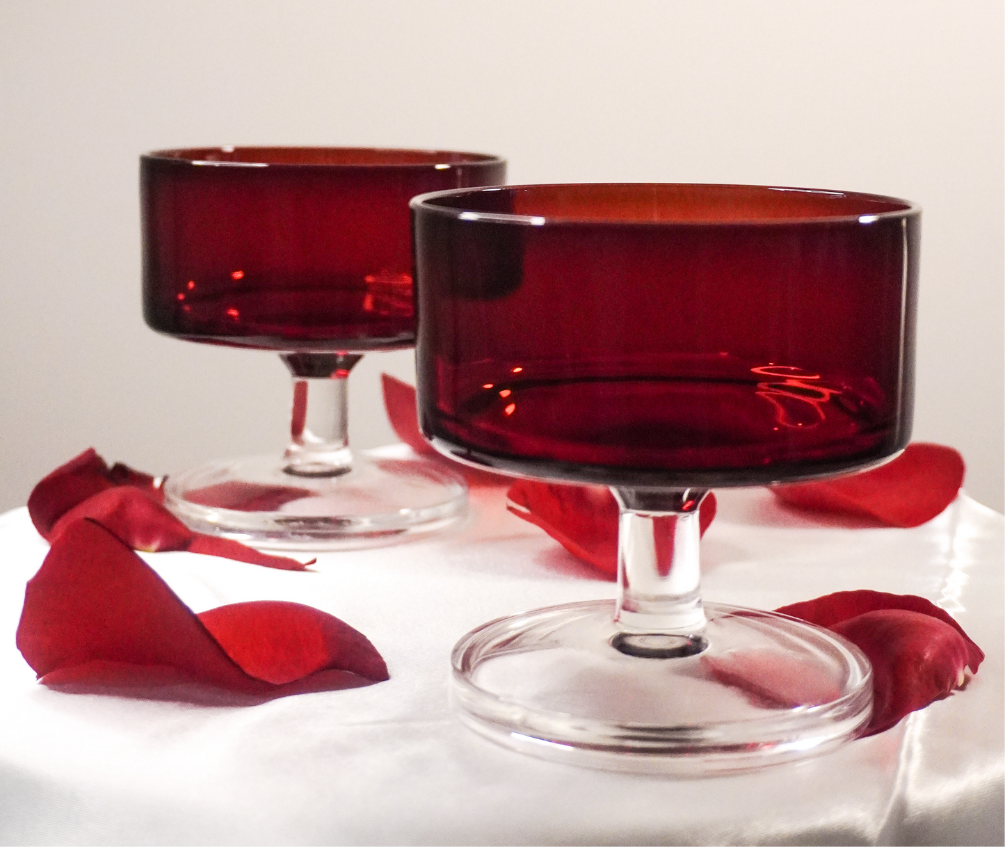 red coupe glasses w/ clear stem