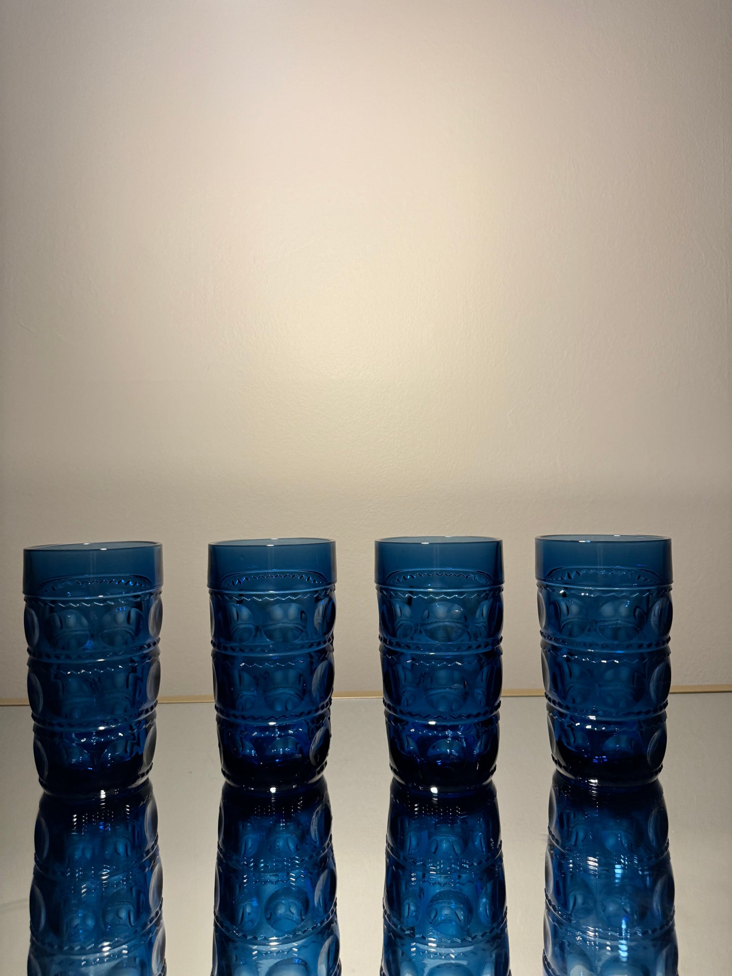 blue drinking glasses w/ texture