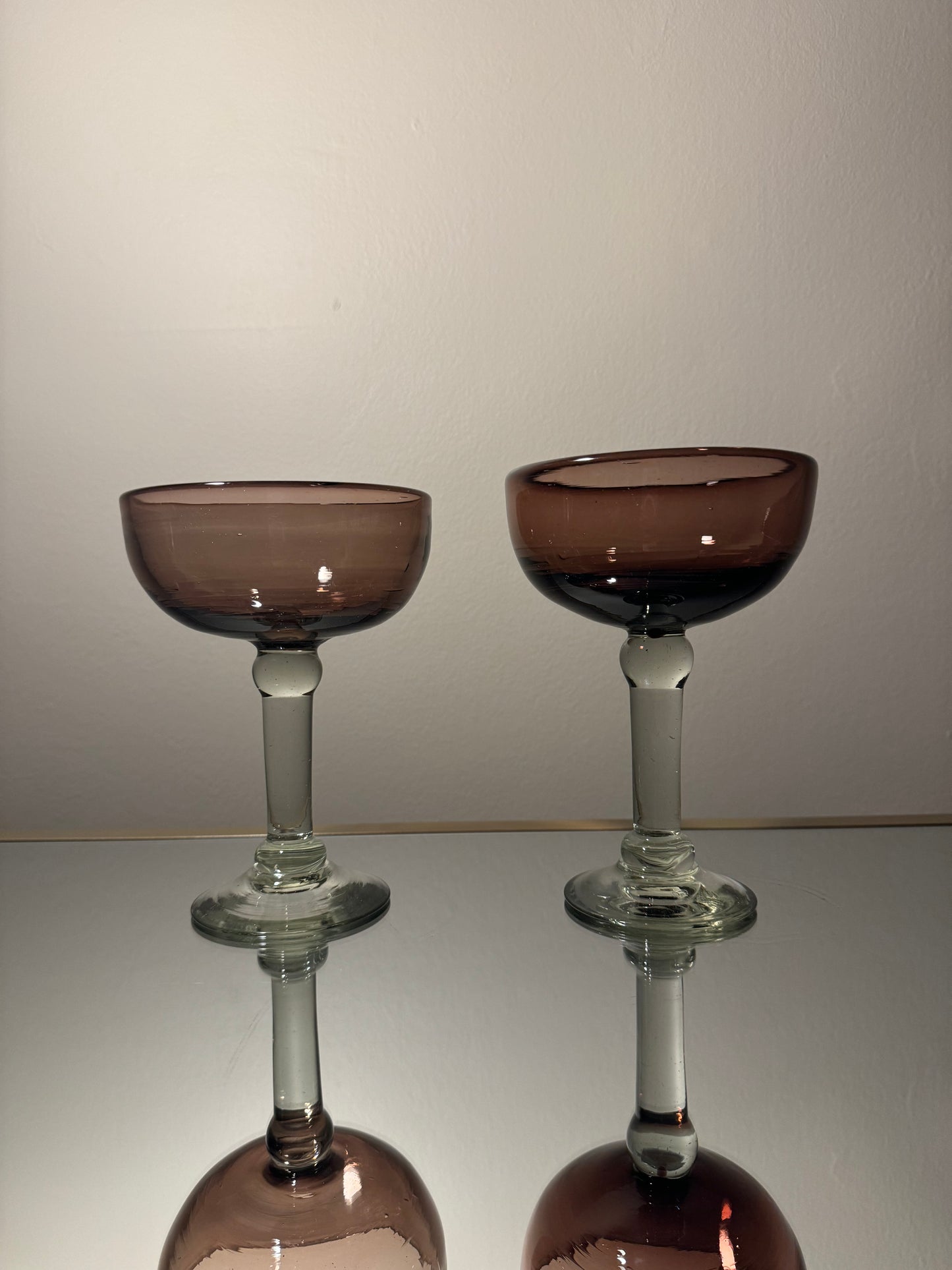 purple glasses w/ clear stem