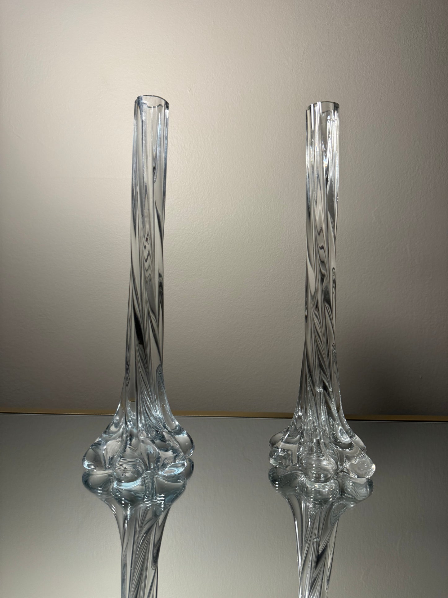 clear twisted vases w/ melted bases