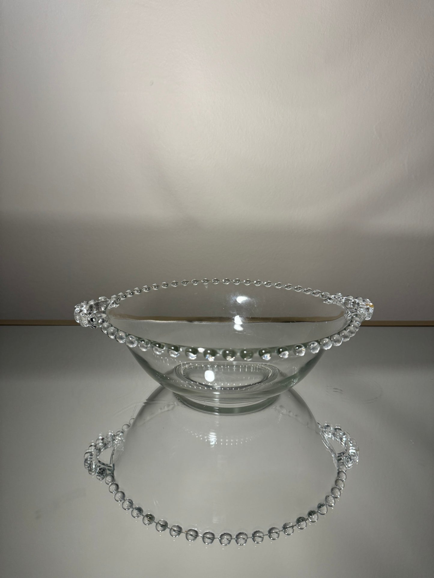 clear serving bowl w/ bubble rim