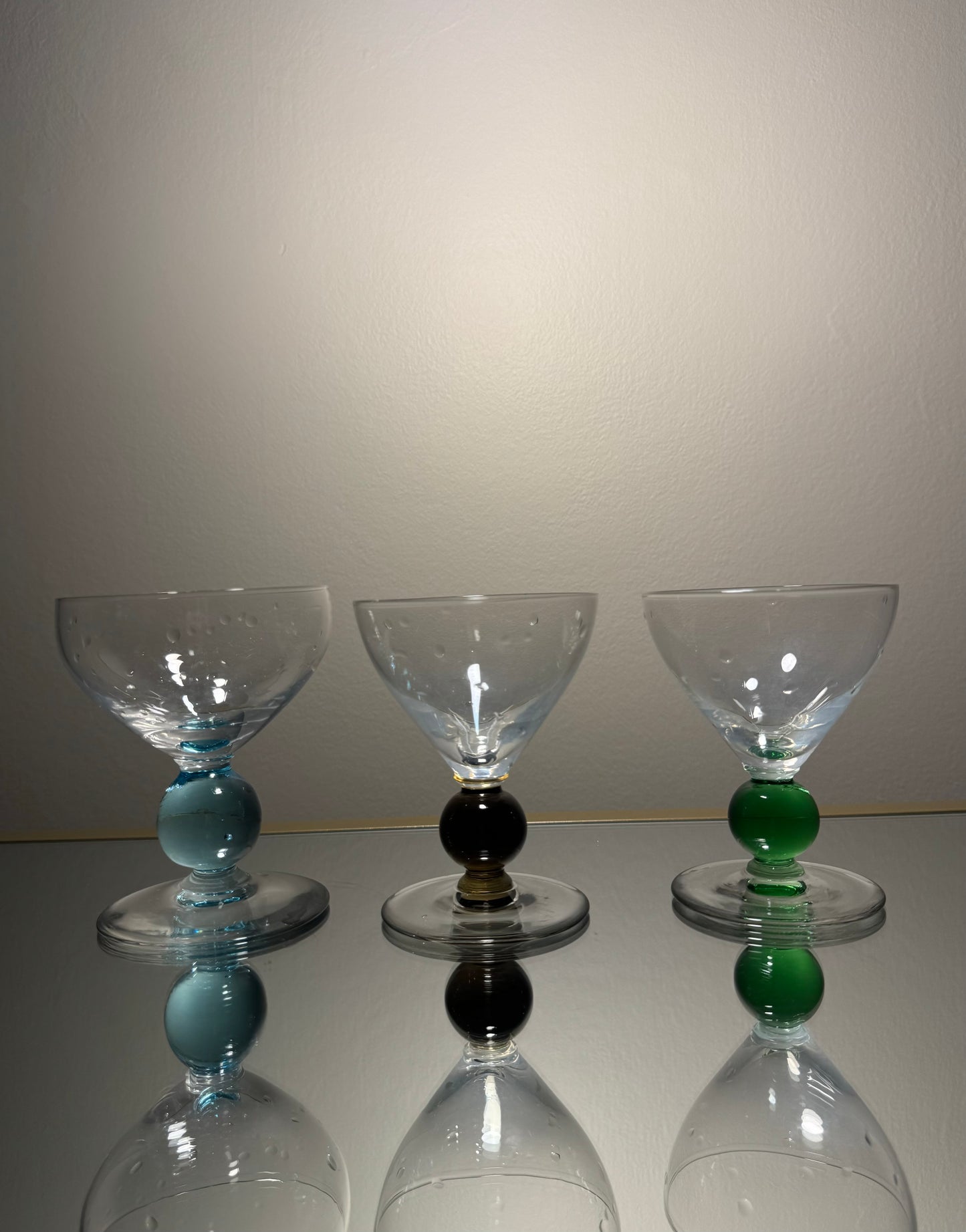 clear glasses w/ colored stem detail