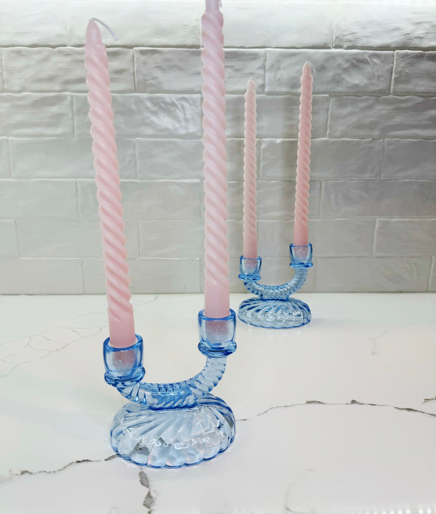 blue double stick candle holder