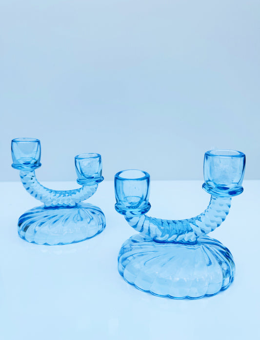 blue double stick candle holder