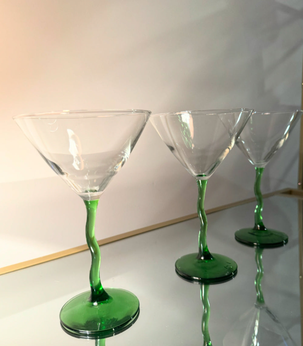 Lot De 4 Verres à Martini Vintage - Pied Coloré - Verre à Boire Classique - Occasion