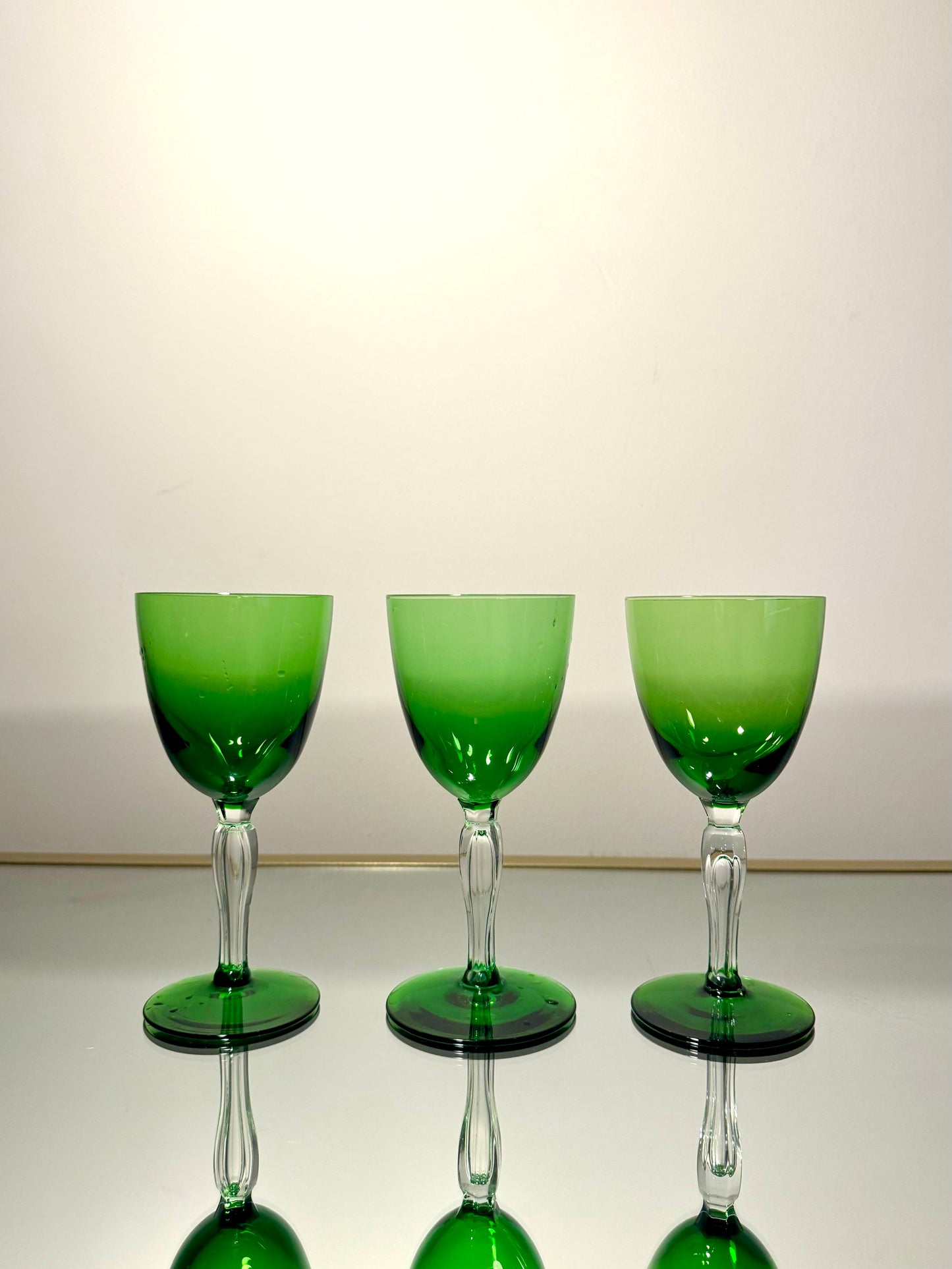 green glass set w/ detailed stem