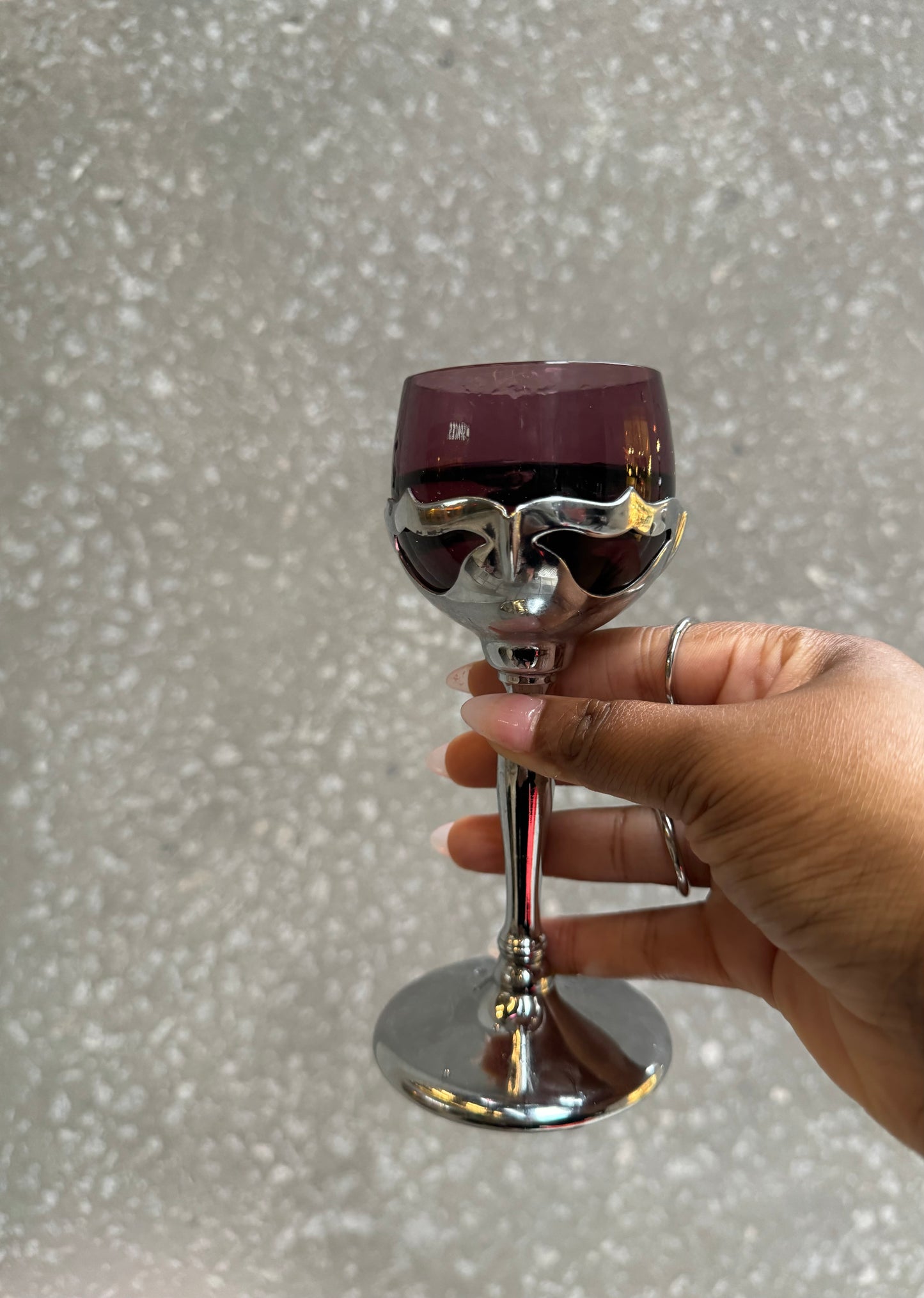 purple glasses wrapped in chrome set