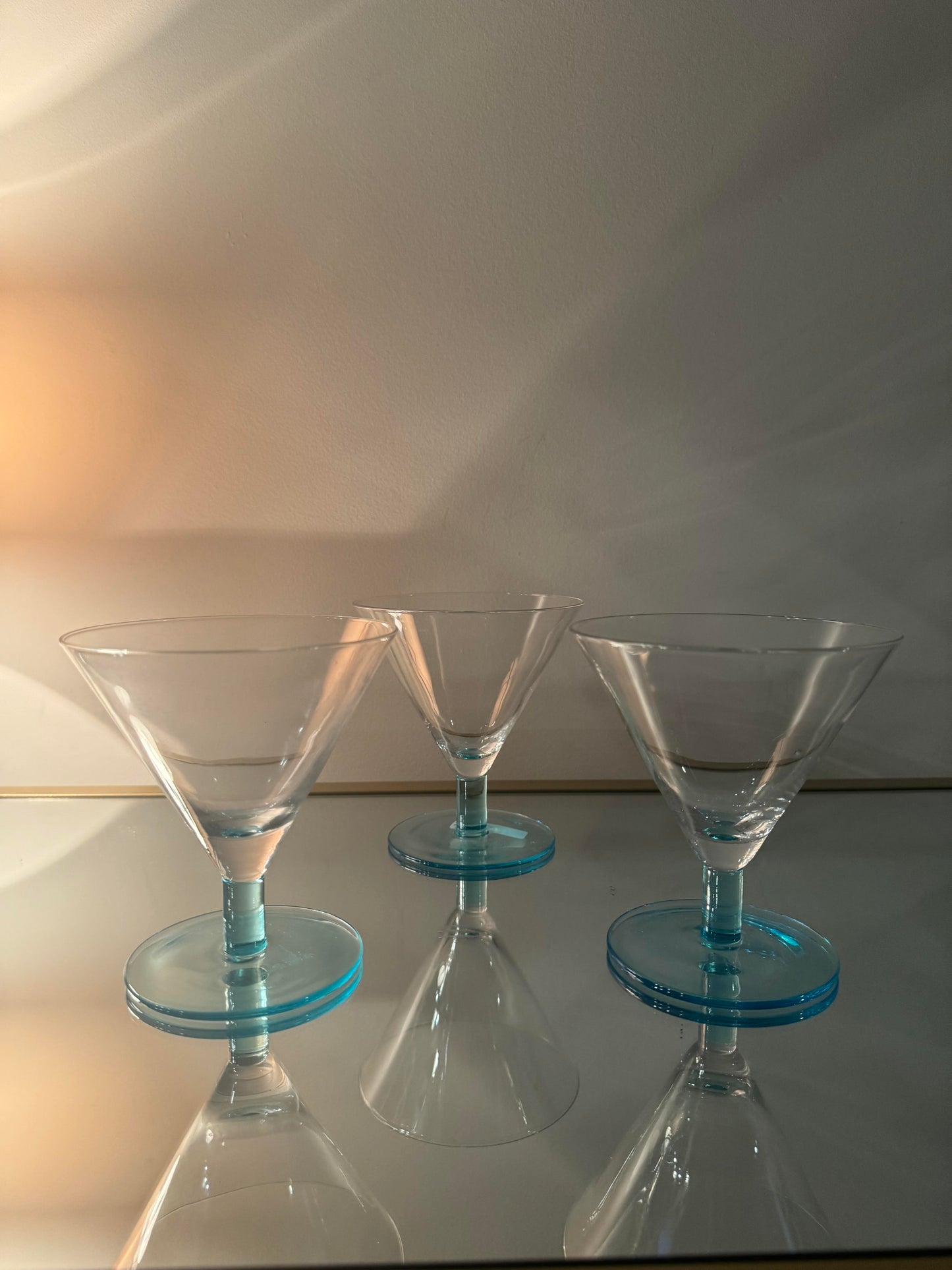 blue stem martini glass set