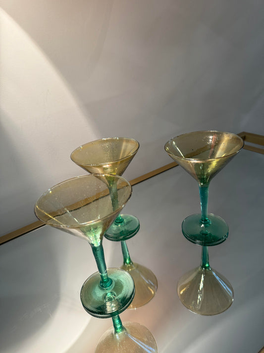 green/gold martini glass set
